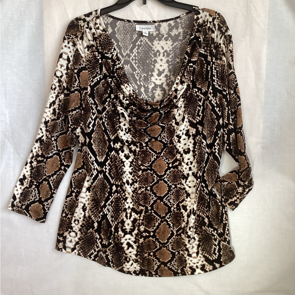 Calvin Klein Brown Snake Print Women's Blouse